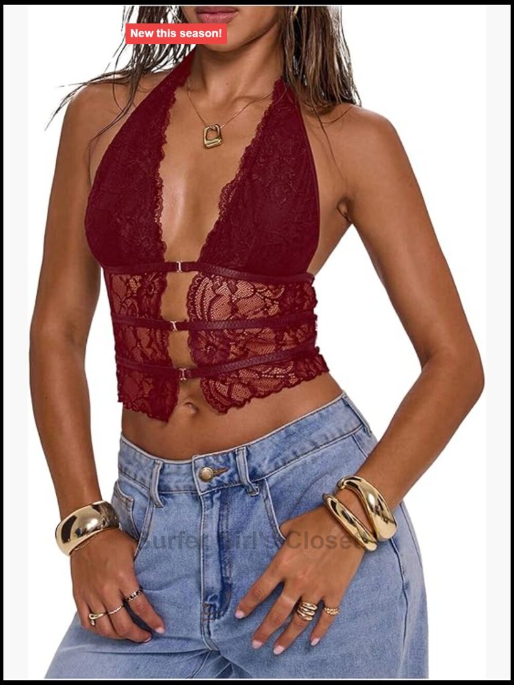 Women's Lace Halter Crop Top Sleeveless Rave Club Going Out